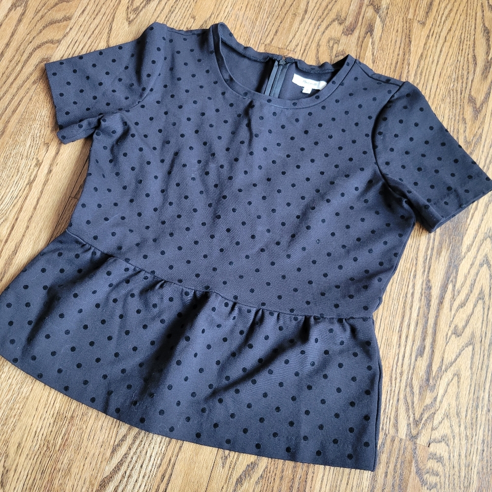 Madewell Black Peplum Polka Dot Shirt Medium